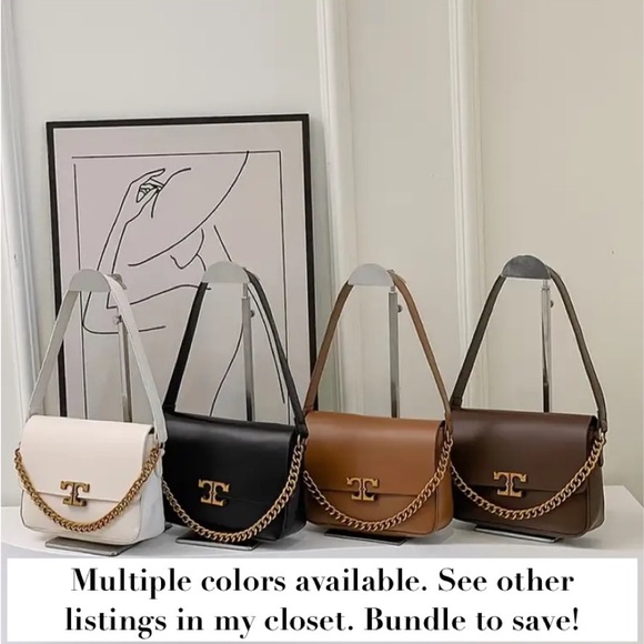 New Designer Inspired Vegan Faux Leather Shoulder Bag Golden Chain Strap NWT - Picture 12 of 15